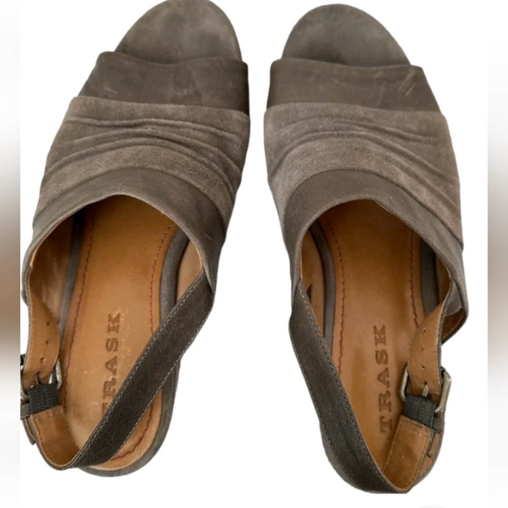 Sundance Shari Wedge Suede Leather Open toe Shoes Size 7.5 Trask - Picture 3 of 9